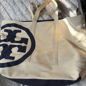 Tory Burch Black and Cream Canvas Tote